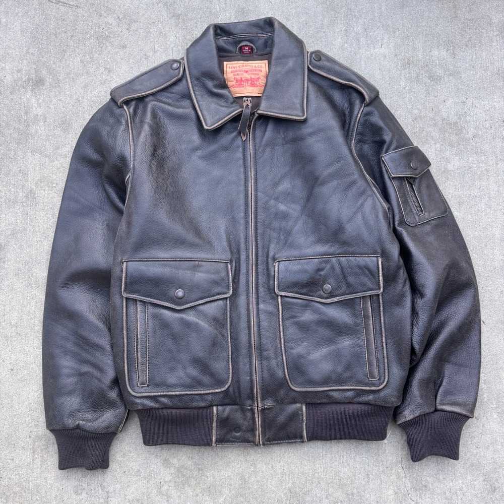 Vintage Levi Strauss Mens Leather Bomber Flight Jacket Brown Size M NWOT